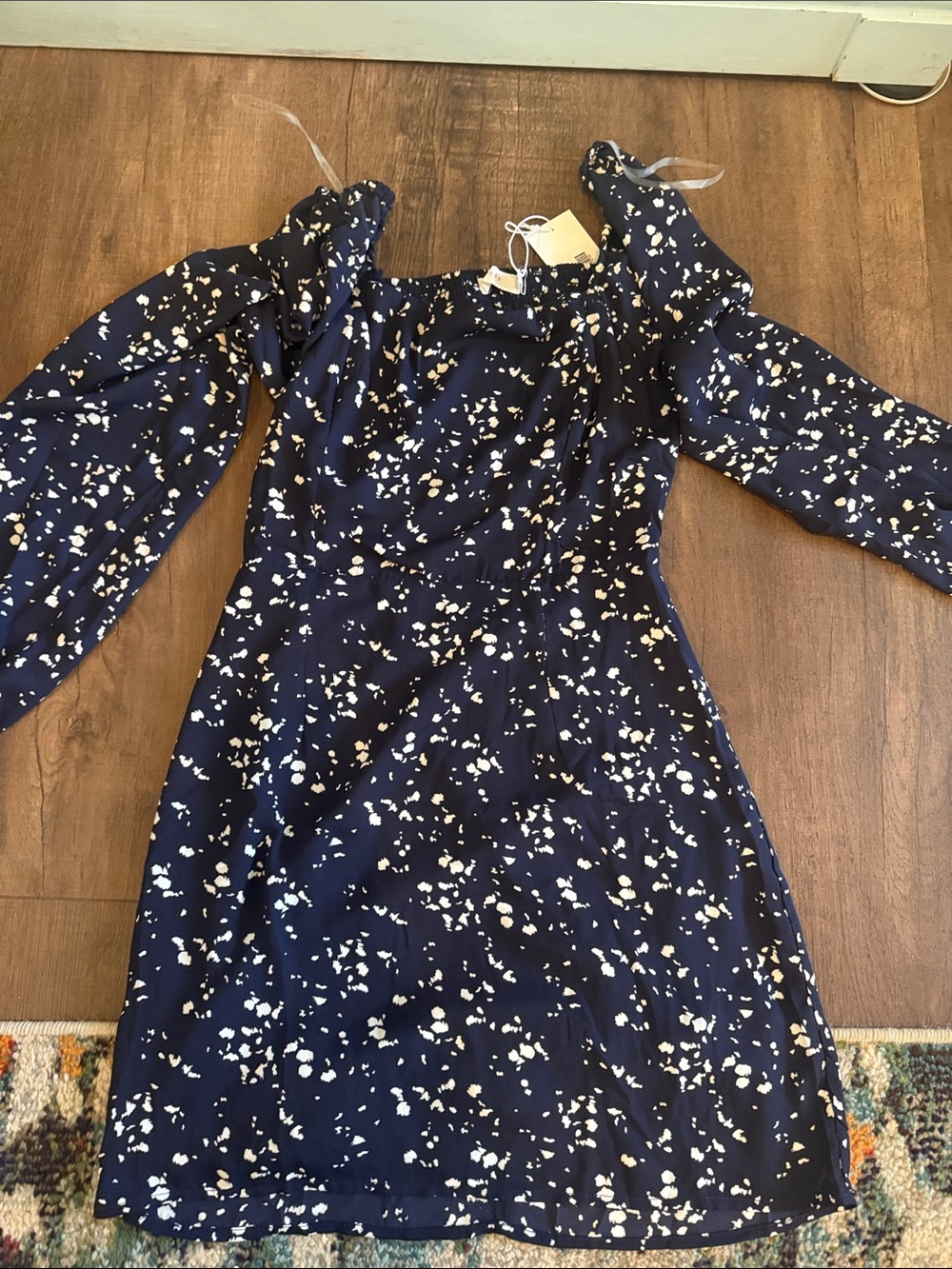 Navy Floral-Print Long-Sleeve Dress